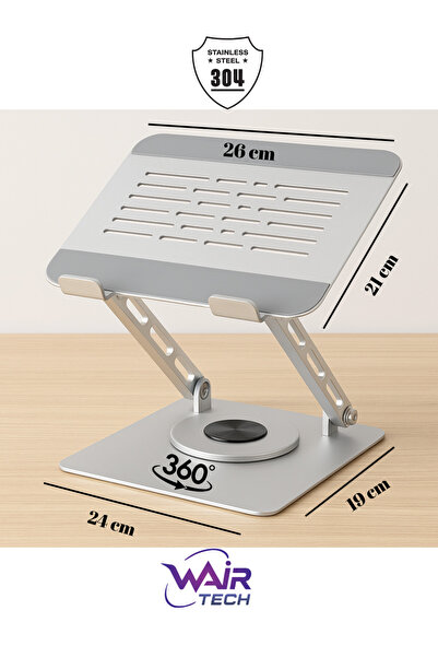 Wair Teknoloji 360'Dönen Çelik Laptop Dizüstü Bilgisayar Standı Ve Tablet Sta...