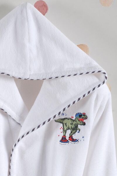 VAROL Bamboo Embroidered Waiter Size Bathrobe - Dino
