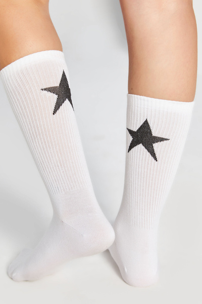 bamboo star Bamboo Women's White Tennis College Star Patterned Premium Seamless Socket White Socks 3-Piece Assortment Pack