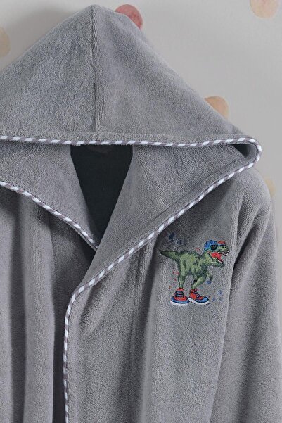 VAROL Bamboo Embroidered Waiter Size Bathrobe - Dino