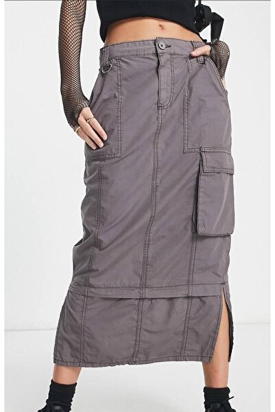 september island Charcoal Gray Y2k Cargo Long Maxi Skirt