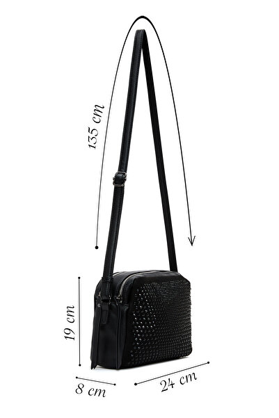 Derimod Geantă neagră pentru femei, cu curea lungă, cu piatră, 25ABD240814