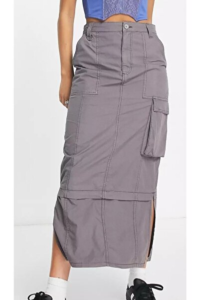 september island Kiele Charcoal Gray Color Y2K Cargo Long Maxi Skirt
