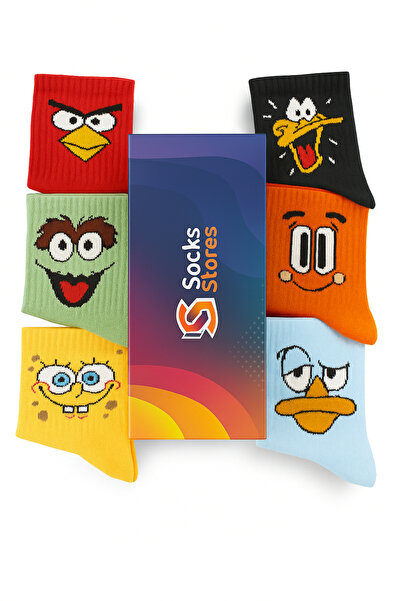 Esinti 6 чифта дълги памучни чорапи с цветен десен – комплект чорапи за жени и мъже (в кутия)