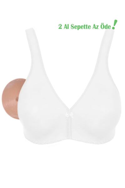 Alışveriş Meydanı Sutien alb din bumbac pieptănat, fără dantelă, cu buzunare pentru proteze dentare