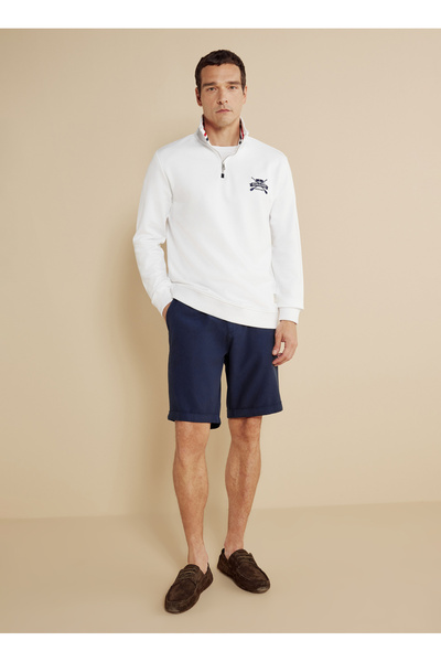 BROOKS BROTHERS Bato Yaka Kırık Beyaz Erkek Sweatshırt BBSS25MSW002