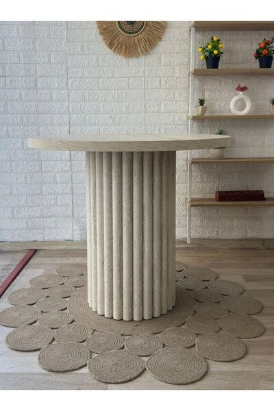 silla Concept Traverten Mermer Görünümlü Yuvarlak Ptt Ayak Masa (90 CM)