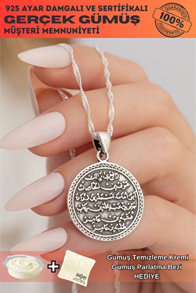 OSMANLI GÜMÜŞ Çift Taraflı Nazar Duası Ve Kıtmir Gümüş Kolye Zincir