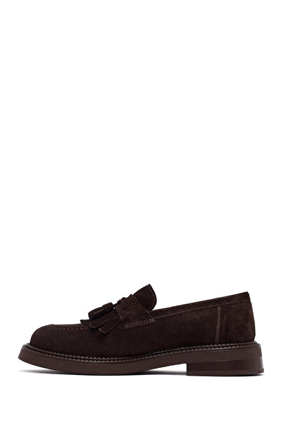 Derimod Women's Brown Tasseled Suede Leather Loafer 25Afd512310