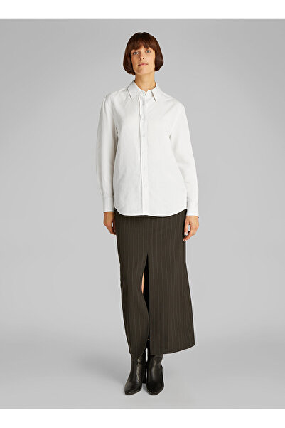 Calvin Klein Standart Gömlek Yaka Düz Ekru Kadın Gömlek K20K208321ADA