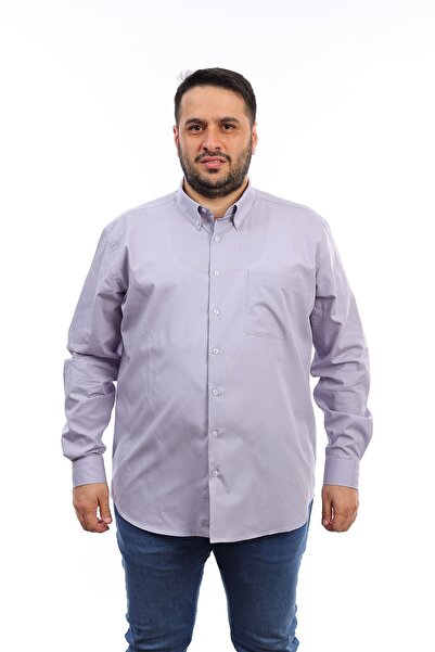 TOUSUS Men's Large Size Gray Cotton Button Collar Pocket Long Sleeve Shirt (6831)