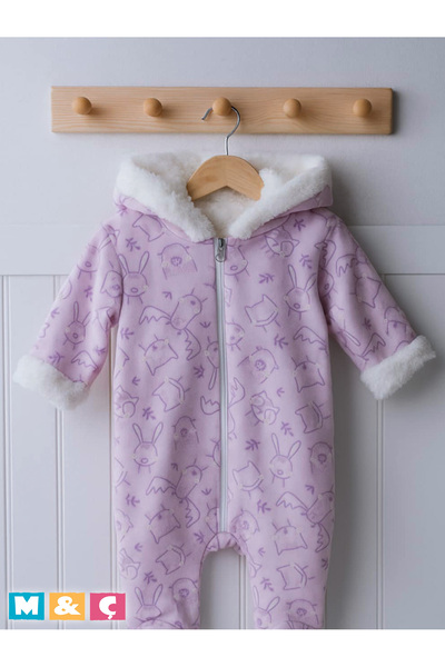 MÇ FAMİLY STORe Baby Thick Winter Zippered Hooded Plush Purple Jumpsuit Thi̇ck Fleece Jumpsuit