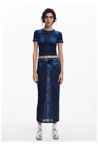 Desigual Yüksek Bel Mavi Kadın Denim Etek 25SWFK02