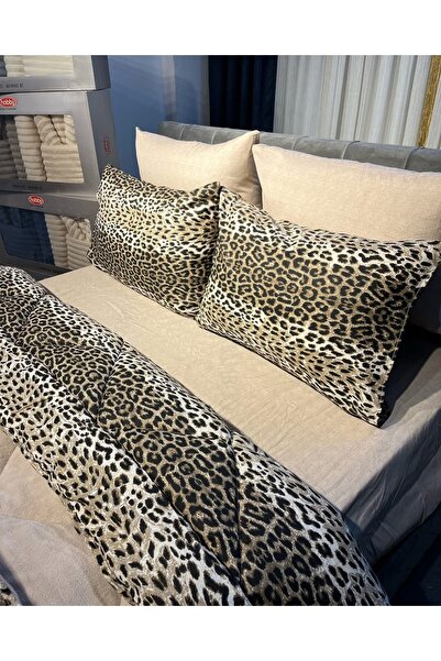 DAMIEN Diamond Çift Kişilik Tropical Uyku Seti -Bej Leopar Armony Desen 6 Parça Uyku Set V2