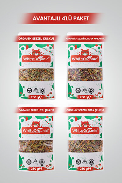 White Organic Organik Sebzeli Bebek Makarna Seti 4 Adet Tuzsuz Sütsüz Yumurta...