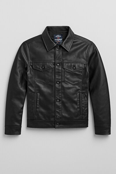 Fiyesmen معطف ربيعي رفيع من الجلد الصناعي --1543--