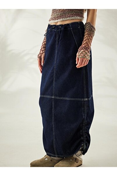 september island Dark Navy Blue Y2k Cargo Long Maxi Skirt