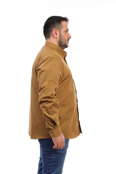 TOUSUS Men's Plus Size Mustard Cotton Buttoned Collar Pocket Long Sleeve Shirt (515)