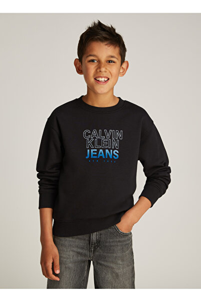 Calvin Klein Baskılı Erkek Çocuk Siyah Sweatshırt IB0IB02376BEH