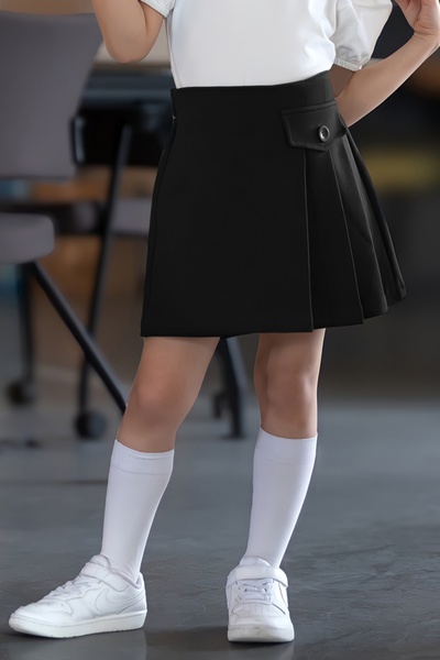DMB BOYS & GIRLS Çaren Kids- Girl's Steel Knitted Shorts Skirt with Pleat & Button Detail, Special for School & Daily Activities