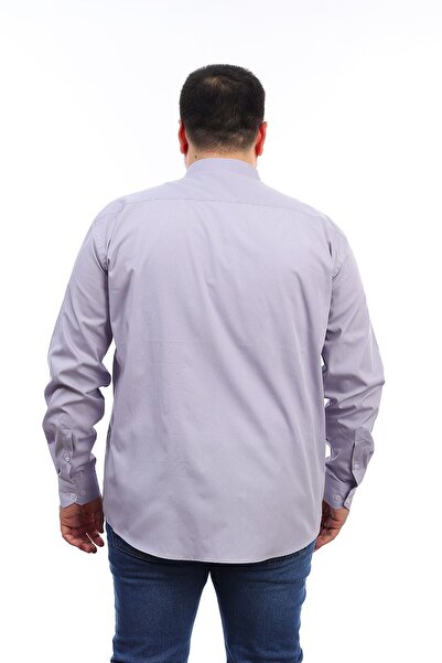 TOUSUS Men's Large Size Gray Cotton Button Collar Pocket Long Sleeve Shirt (6831)