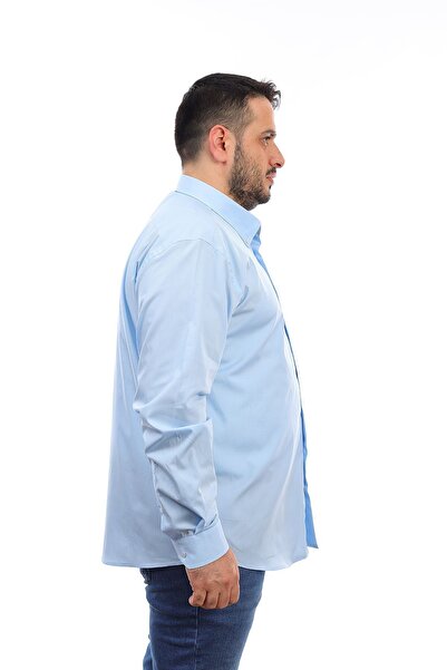 TOUSUS Ανδρικό μακρυμάνικο πουκάμισο με μπλε βαμβακερό γιακά με κουμπιά (340)