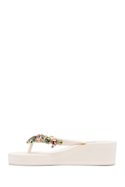 Derimod Women's White Flip Flops Stone Wedge Heel Jelly Slippers 25Sfe4921Pv