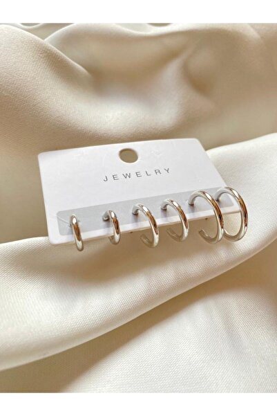 İlraysa 6'lı Gümüş Renk Kadın Halka Küpe