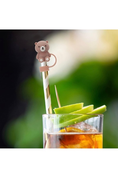 Stanley 3 Adet 10mm Ayıcık Figürlü Silikon Pipet Kapağı Toz Geçirmez Stnly Quencher Uyumlu Tıpa Seti