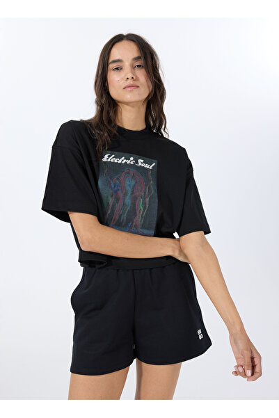 HUGO Bisiklet Yaka Düz Siyah Kadın T-Shirt 50540927