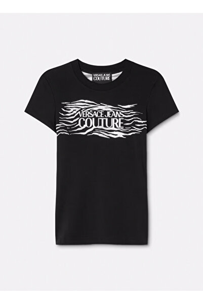 VERSACE JEANS COUTURE Yuvarlak Yaka Baskılı Siyah Kadın T-Shirt 78HAH606