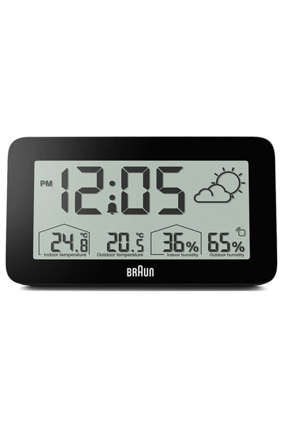 Braun BC13BP SİYAH DİJİTAL HAVA DURUMU ALARMLI MASA SAATİ