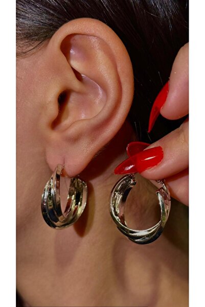 İlraysa ÜÇLÜ HALKA GÜMÜŞ RENK ŞIK KÜPE