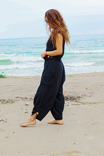 Oiki V Paça Baggy Kadın Pantolon – Bohem Tarzda Rahat Kesim Pamuk/Keten Karışımı