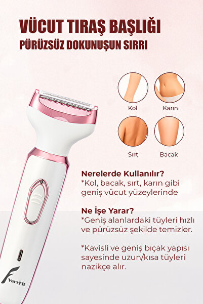 VERYFİT RF-3028 4 in 1 Arada Epilatör Cihazı - Şarjlı Kadın Tıraş Makinesi Kaş Burun Tüm Vücut Seti