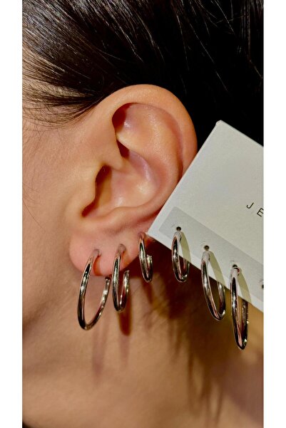 İlraysa 6'lı Gümüş Renk Kadın Halka Küpe