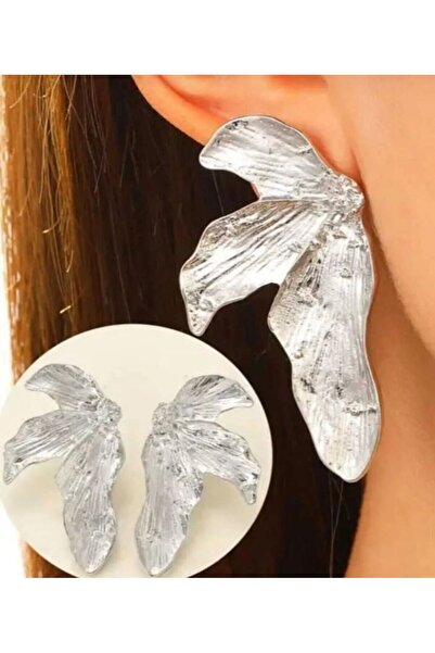 İlraysa PALMİYE YAPRAKLARI GÜMÜŞ RENK KÜPE | RENK ATMAZ GARANTİLİ KÜPE