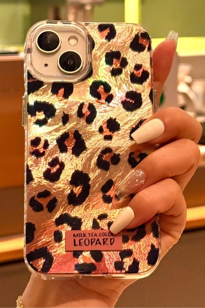 Fibaks Iphone 13/14/15 case holographic red leopard pattern shock absorbing camera protected silicone