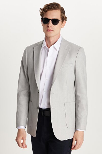 Tudors Jachetă pentru bărbați, slim fit, mono guler, cu două fante, gri casual