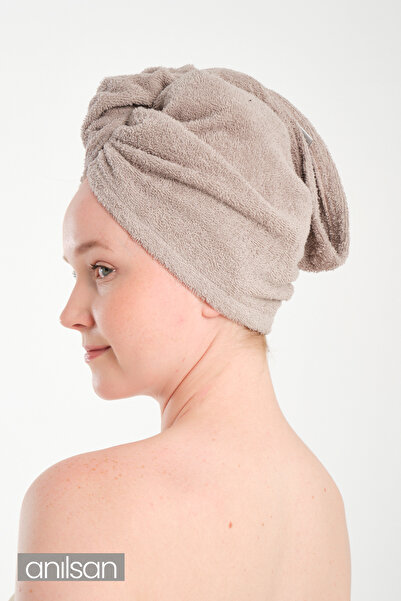 Anılsan 100% бавовняна бежева рушник-шапочка для сушіння волосся, рушник для голови, рушник для душу, рушник для ванної кімнати, рушник для мокрого волосся