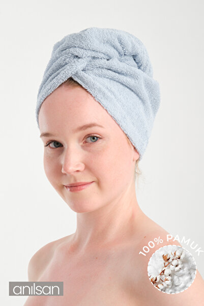 Anılsan 100% бавовняна світло-блакитна рушник-шапочка для сушіння волосся, рушник для голови, рушник для душу, рушник для ванної кімнати, для сушіння мокрого волосся