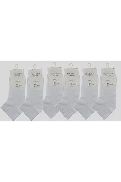 Socketta Women's Bamboo Seamless Self-Patterned 6-Piece White Socks – Premium