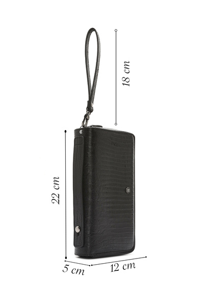 Derimod Men's Black Patterned Leather Wallet 000A2D3149Kr