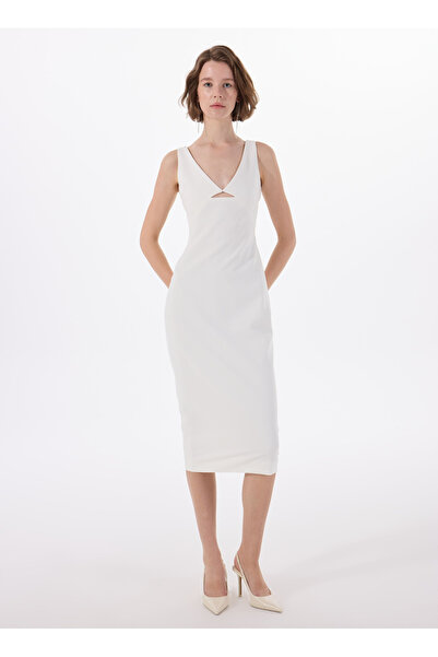 HUGO U Yaka Düz Ekru Kısa Kadın Elbise 50537626