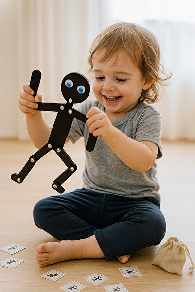 Genel Markalar Montessori Ahşap Çöp Adam Eğitici Oyuncak-Bionic Man-27 Kart-B...