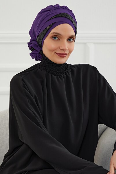 Aisha's Design Turban din șifon cu design special cu paiete strălucitoare, HT...