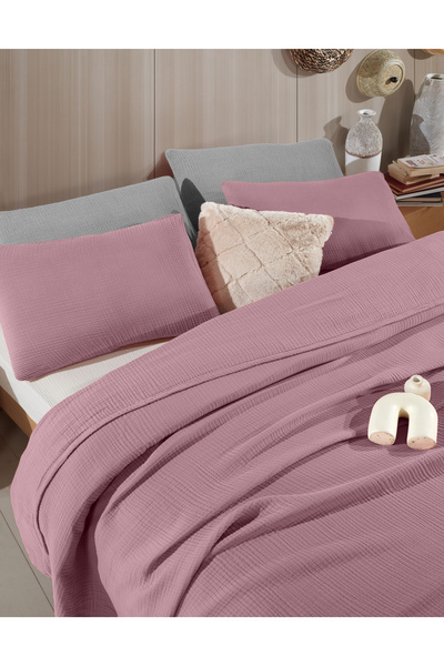 destinyhometex Plum Single Size 160x240cm Bedspread/1 Piece 50x70cm Pillow 4 Layers Multi Muslin 100% Cotton