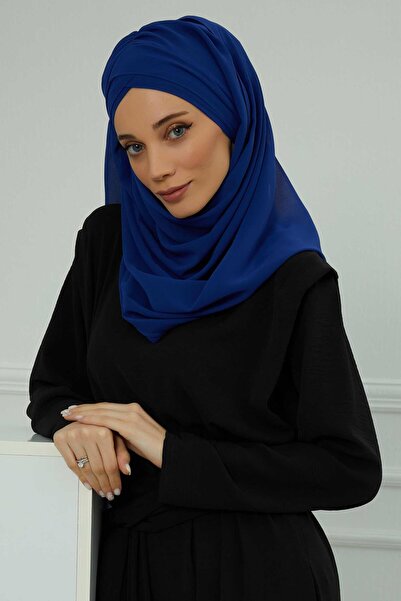 Ayşe Tasarım Cross Practical Chiffon Shawl, Cps-502, Cps-502, Saks Blue