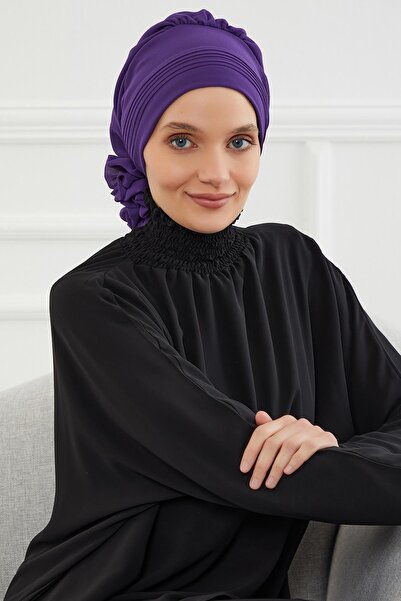 Aisha's Design عمامة جاهزة من الشيفون المطوي والمخيط، أرجواني، HT-31