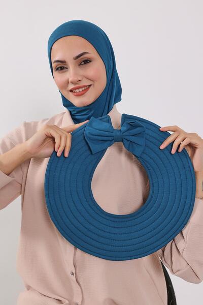 Aisha's Design Ninja Bone Turban with Detachable Bow on the Back, S-5, Petrol